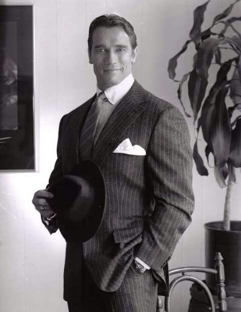 Create meme: the young Schwarzenegger, Schwarzenegger in a suit, Arnold Schwarzenegger in a suit