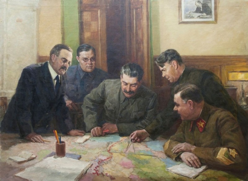 Create meme: Nalbandian's painting politburo meeting, "Stalin and Voroshilov in the Kremlin" (1938), Nalbandian is a picture for the happiness of the people. Politburo meeting