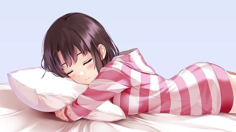 Create meme: sleeping anime girl, anime girl lying on her stomach, sleeping anime