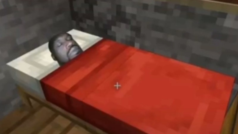 Создать мем: кровать в майнкрафте, me in my silly little bed avoiding, minecraft bed