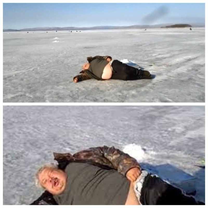 Создать мем: мем мужик на льду, пьяный рыбак на льду, нормально мем