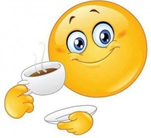 Create meme: good morning emoticons, good morning emoticons, the smiley face is drinking tea