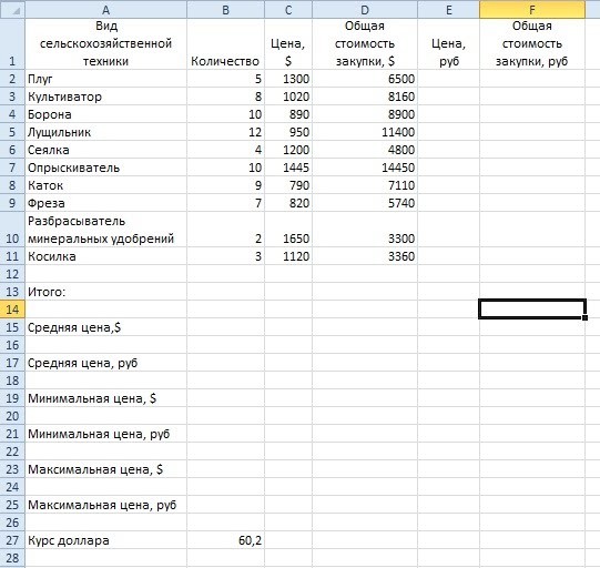 Excel практическая работа 1 составьте прайс лист по образцу