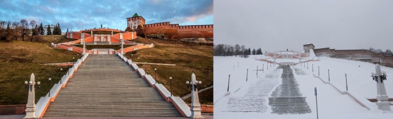 Create meme: chkalovskaya staircase, chkalovskaya staircase in nizhny novgorod, stairs in nizhny novgorod