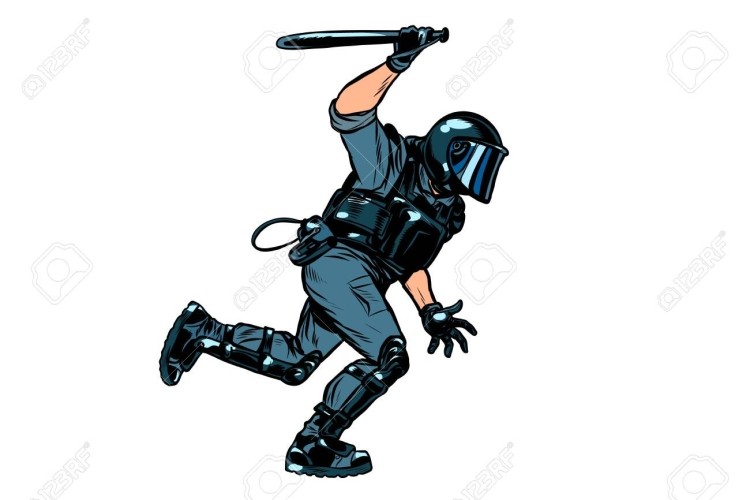 Create meme: policemen with clubs art, police with batons art, cyberpolice illustration