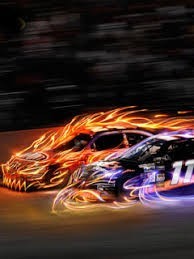 Create meme: A cool race, the car is on fire, racing cars