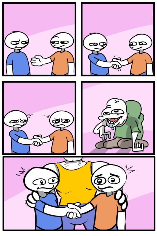 Create meme: jokes comics, comics memes, Comic book handshake original meme