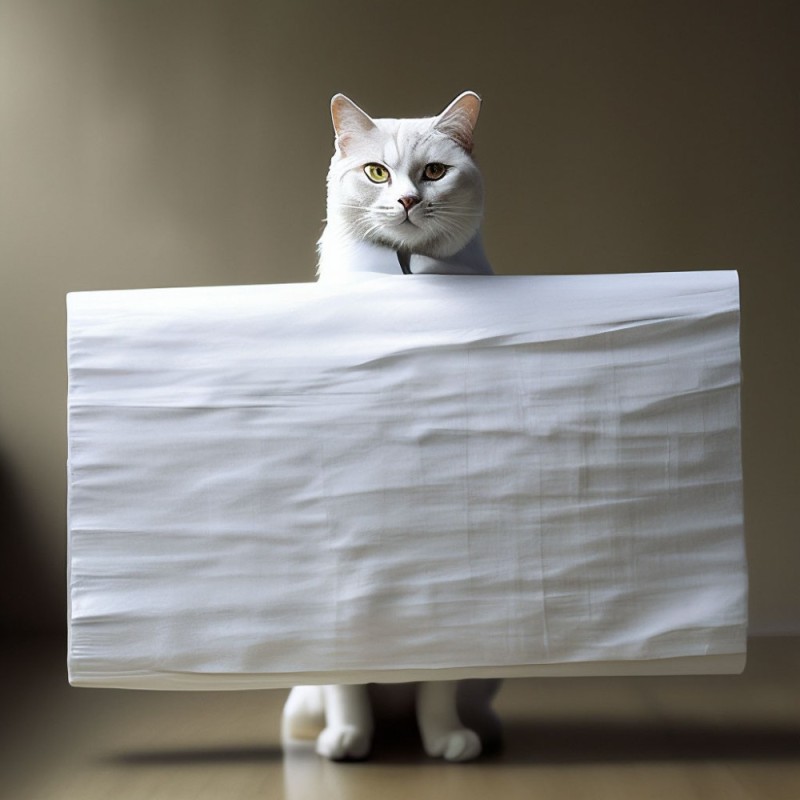 Create meme: cat , a cat with a sign, white cat