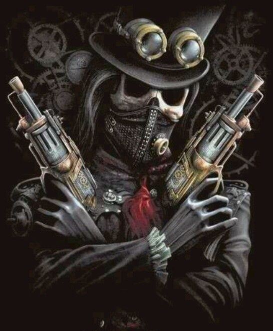 Create meme: skull with pistols, skull steampunk, skull with guns