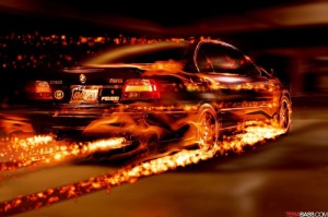 Создать мем: горящий автомобиль, машина на фоне, красивые авто