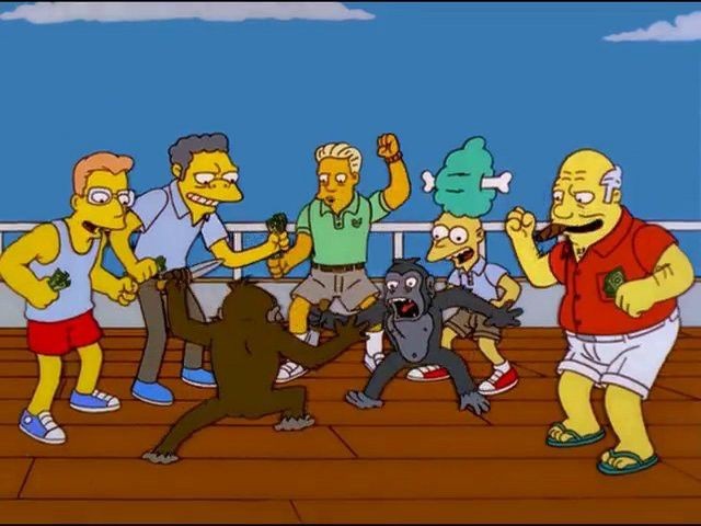 Create meme: The Simpsons Monkey, two monkeys fight the simpsons, the simpsons battle of the apes