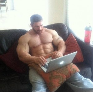 Create meme: a wrestler with a laptop, bodybuilder, Jock with laptop MEM
