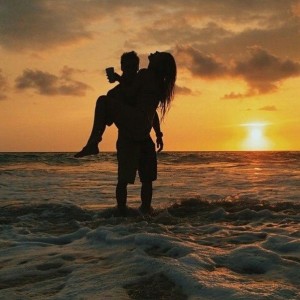 Create meme: couple at sunset, lovers at sunset
