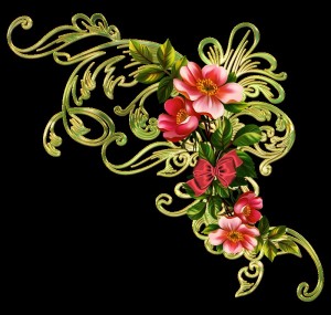 Create meme: painted flowers on a black background, flowers with curls on a transparent, monogram with rose PNG