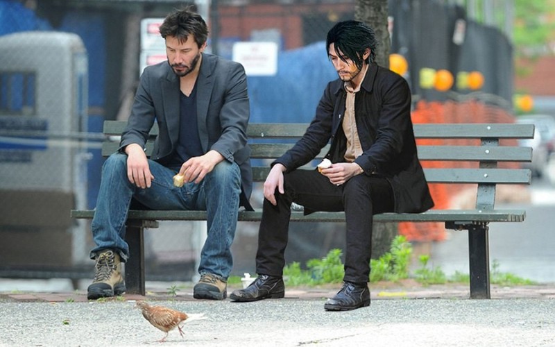 Create meme: Keanu Reeves on a bench, Keanu Reeves on the bench, Sad Keanu Reeves on the bench