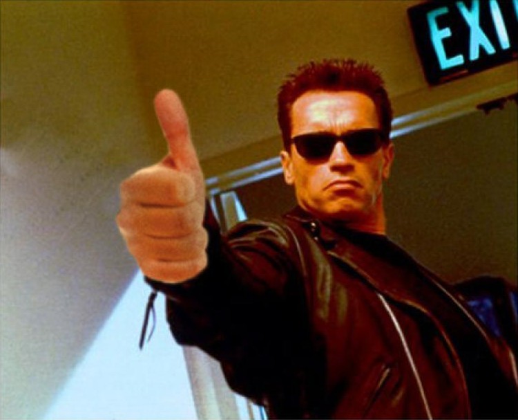 Create meme: terminator thumb, terminator thumbs up, terminator 