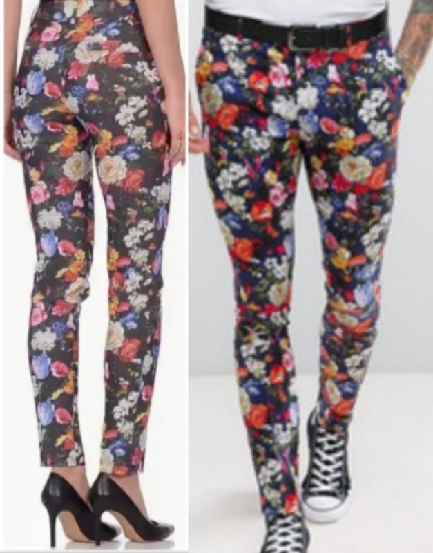 Create meme: reclaimed vintage trousers, women's trousers with print, trousers with floral print