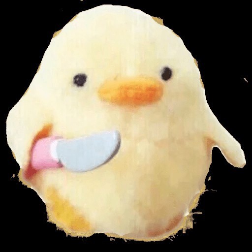 stuffed animal duck with knife