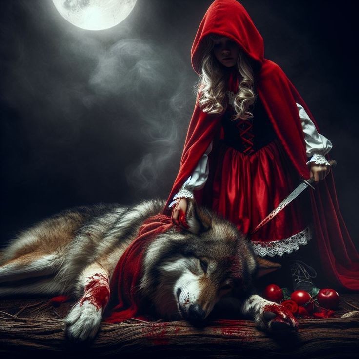 Create meme: Little Red Riding Hood and the wolf, little red riding hood , little red riding hood and grey wolf