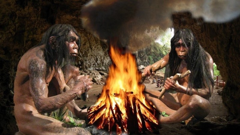 Create meme: primitive people around a campfire, Primitive people produce fire, the life of primitive people