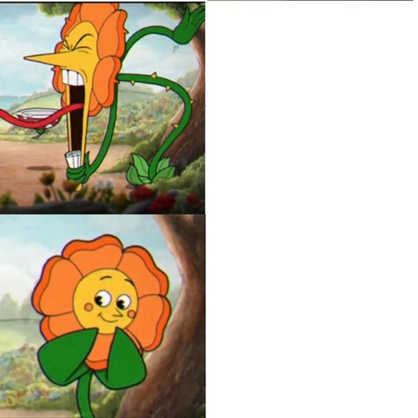 Создать мем: cuphead цветок, подсолнух капхед, мемы про растения