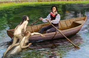 Создать мем: иллюстрация, пара в лодке, лодка картина