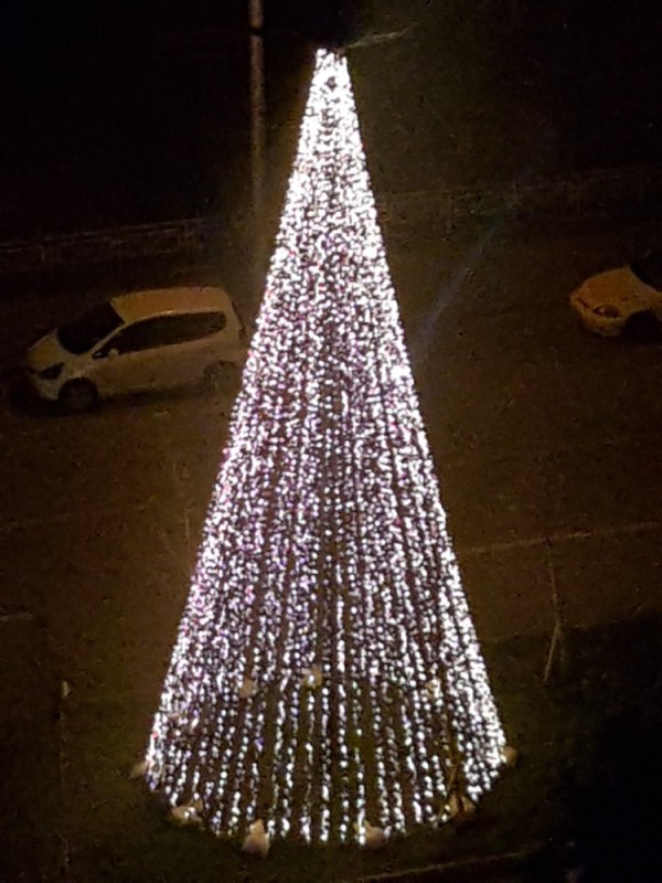 Create meme: Christmas tree in the city, christmas tree , Christmas tree made of LED garland