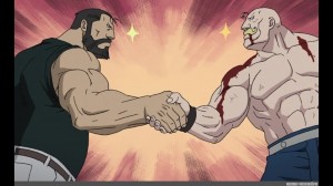 Create meme: Fullmetal alchemist meme handshake, Fullmetal alchemist handshake, Fullmetal alchemist Armstrong handshake