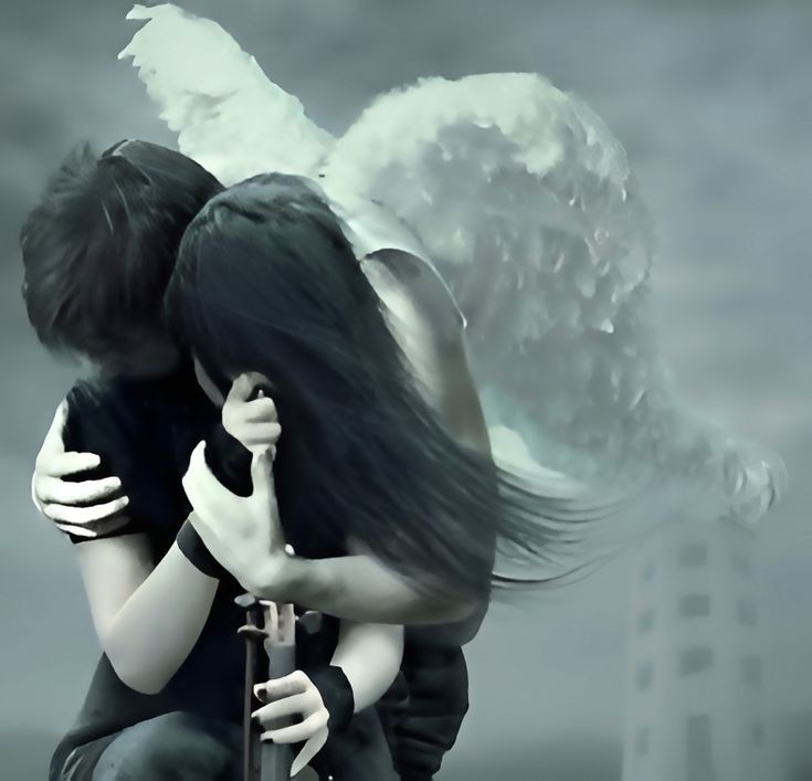 Create meme: An angel hugs a girl, Gothic angel, unrequited love