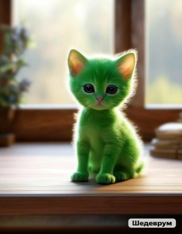 Create meme: The green cat, The cat is green, a kitten with green eyes