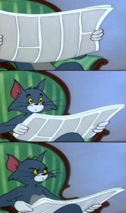 Create meme: cat Tom with the newspaper, Tom and Jerry meme, that with the newspaper