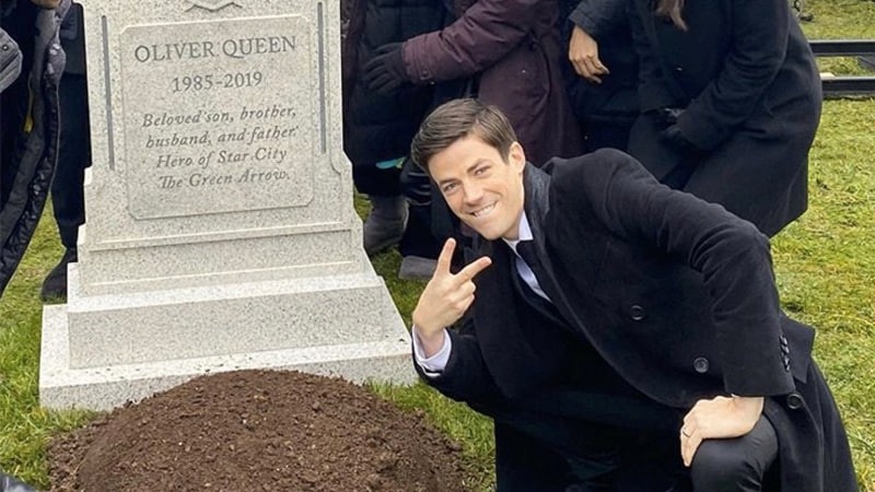 Create meme: Grant Gustin at the grave, grave , grave memorial