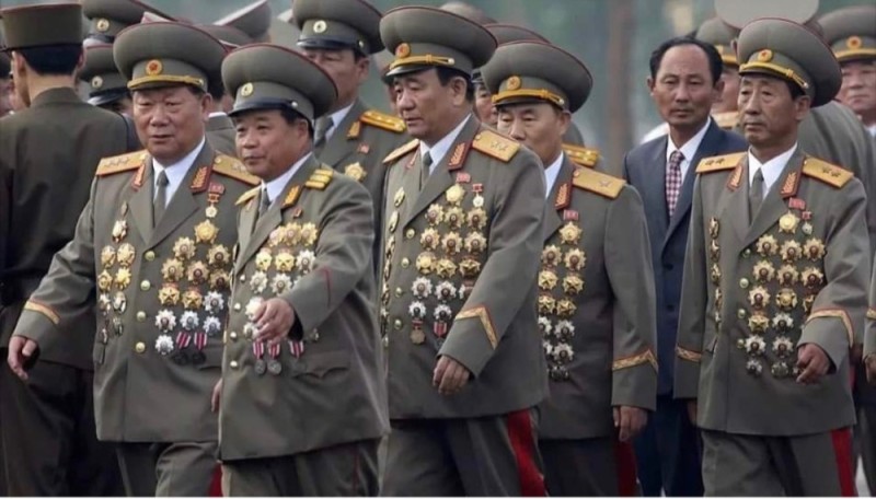 Create meme: north korea generals in medals, north korean generals in orders, Korean generals in orders