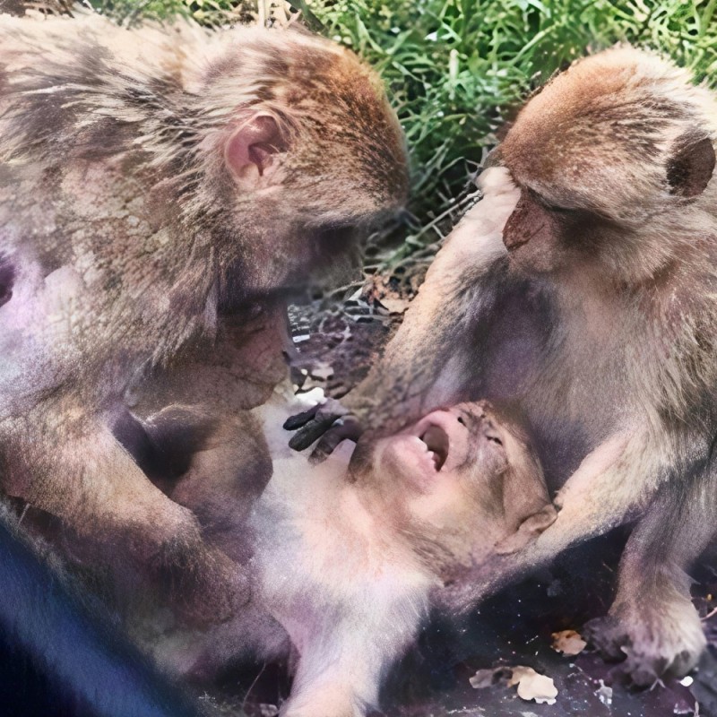 Создать мем: дайте мне спокойно умереть обезьяны, обезьяна спасает другую обезьяну, обезьяны вместе сила