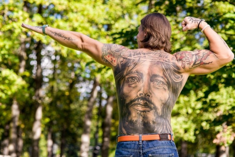 Create meme: tattoo of Christ, tattoo of Jesus, tattoo of Jesus on the back