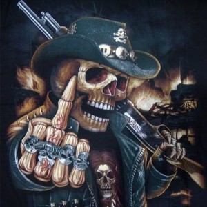 Создать мем: скелет с револьвером, брутальный скелет, скелет с пистолетом