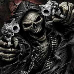Create meme: angry skeleton, skeleton with a gun