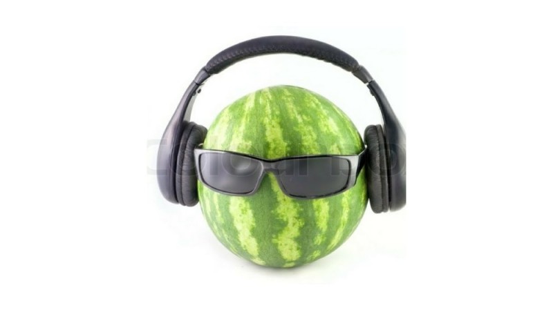 Create meme: DJ watermelon, watermelon in headphones, watermelon with glasses