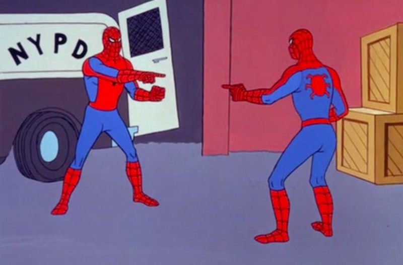 Create meme: meme 2 spider-man, spider-men point at each other, spider-man shows spider-man