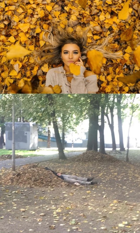 Создать мем: хорошего настроения, встречаем осень, девушка в осенних листьях