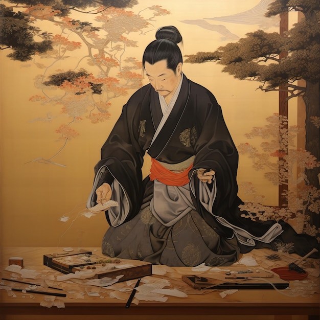 Create meme: Japanese painting, Japanese engravings of Ukiyo-e Geisha, japanese samurai