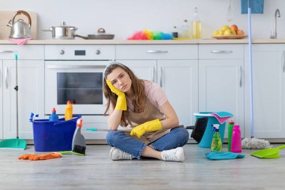 Create meme: a young housewife, tired housewife, for cleaning the house