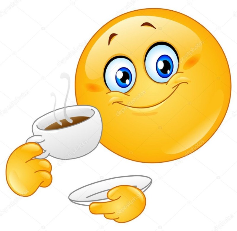 Создать мем: смайлик доброе утро мужчине, смайлик с чашкой кофе, смайлик с кофе