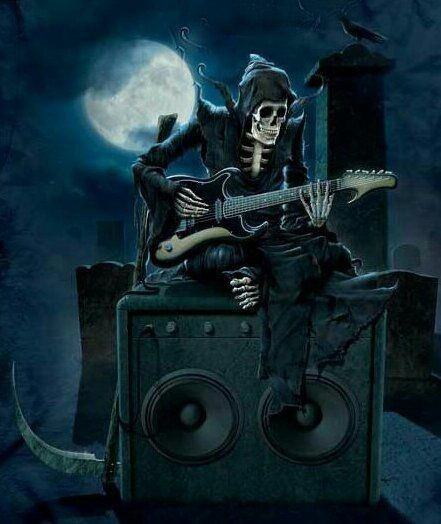 Create meme: death with a guitar, a skeleton with a guitar, hellish rock