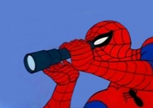 Create meme: the trick, Spiderman meme binoculars, memes Spiderman