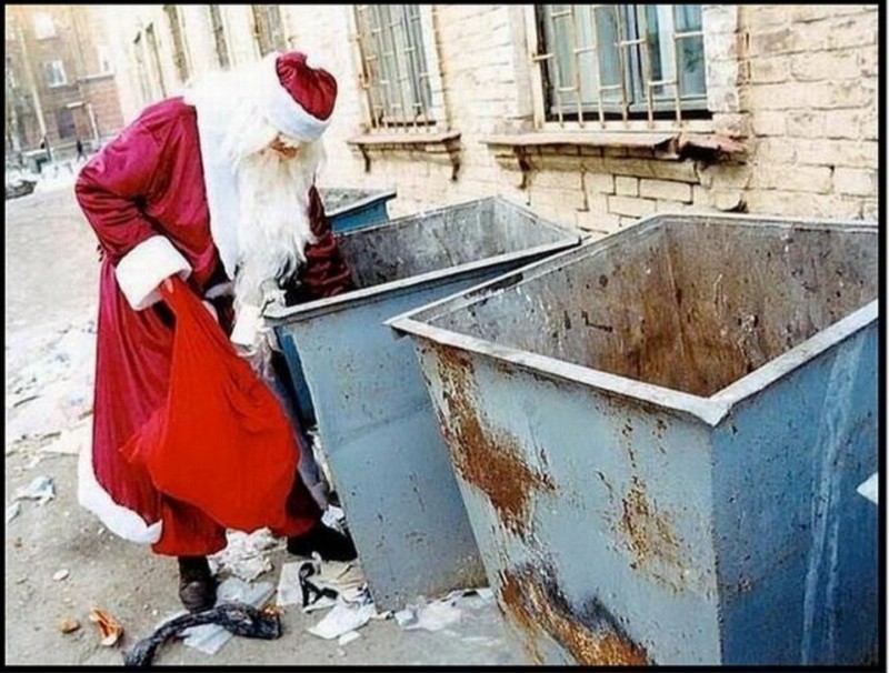 Create meme: Santa Claus is in the trash, trash cans, there will be no new year santa Claus has converted to Islam