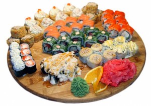 Create meme: sushi, rolls with caviar, poppies