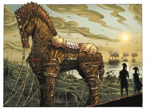 Create meme: Troy horse, Trojan horse postapocalyptic, Andrei Vereshchagin Trojan horse