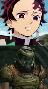 Create meme: anime Japan, doom slayer, the blade cutting the demons of tanjiro