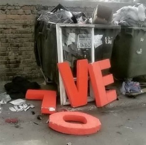 Create meme: humor jokes, light volume letters, love in the garbage